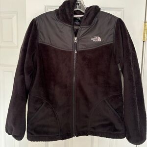 North Face black fuzzy jacket with hood, girls XL